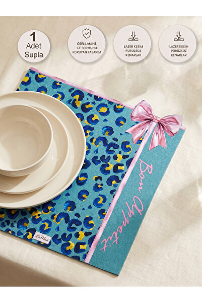 LAMUA HOME Bella Leopar ve Fiyonk Desenli 1 Adet Amerikan Servis -Lazer Kesim