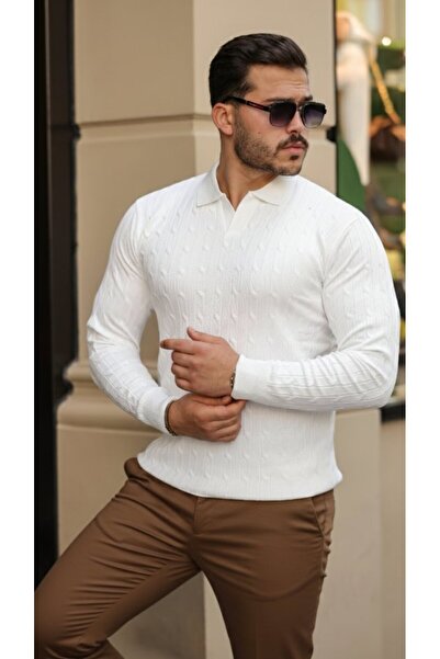 MODA ŞEHRİ Men's Hair Weave Pattern Long Sleeve Knitwear