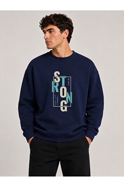 herkesemoda Strong Print Detailed Crew Neck 2 Thread Sweatshirt