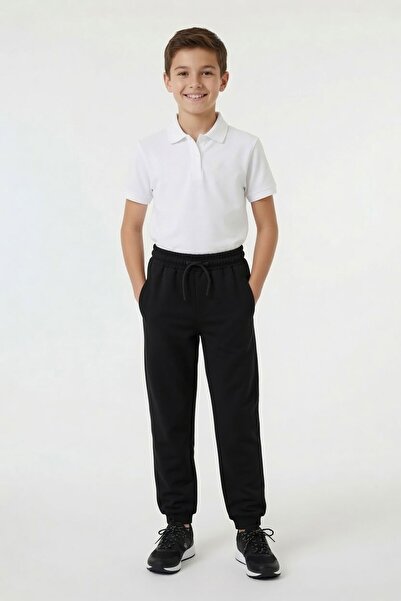 Cansın Mini Black Boys' Elastic Waist Zippered Pocket School Sweatpants 24731