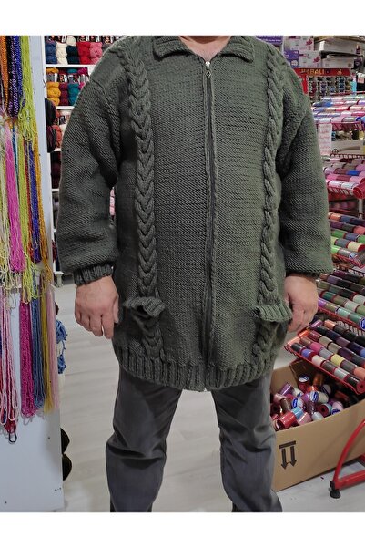 Kevser nur tuhafiye Large Size Hand-Knitted Men's Cardigan