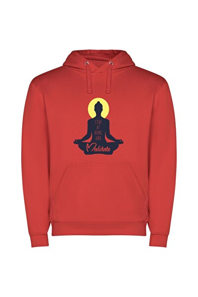 iLovePrints Serene Stay-at-home Meditation Φούτερ με κουκούλα σε χρώμα Κόκκινο