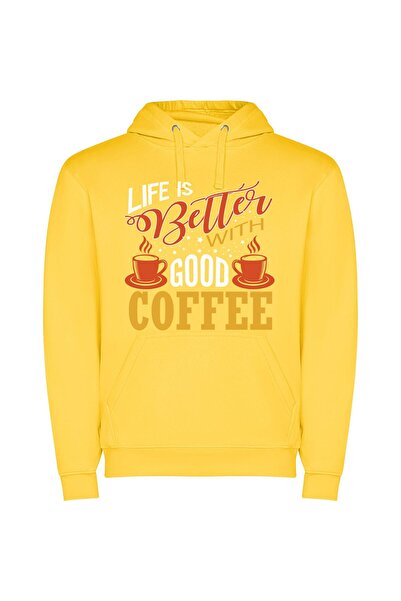 iLovePrints Coffee: Morning Bliss Indulgence Φούτερ με κουκούλα σε χρώμα Κίτρινο