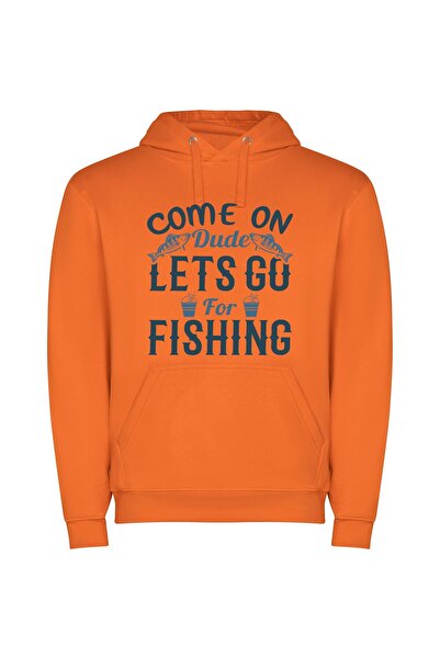 iLovePrints Fishing Fiesta - Let's Go! Φούτερ με κουκούλα σε χρώμα Πορτοκαλί