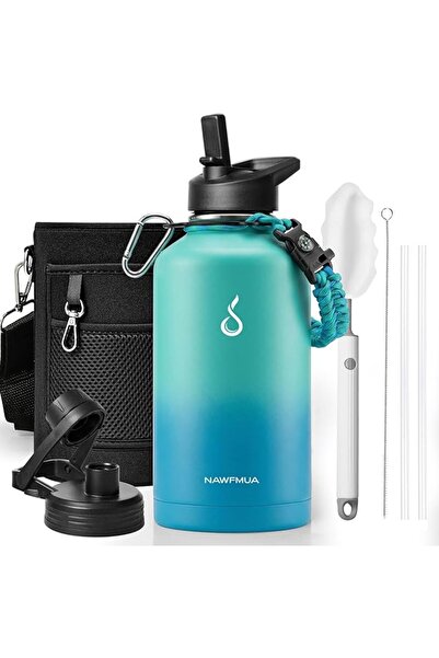 GENERAL Stainless Steel Half Gallon Water Bottle 1.9 Liters with Straw Lid, I...