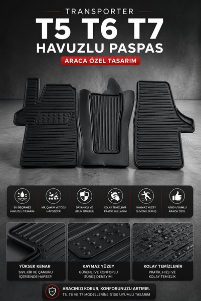 Black Gold Volkswagen Transporter T5 T6 T7 Oto Paspas 3 Parça Uyumlu