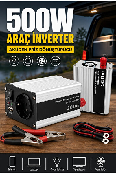 Clevora 500W Taşınabilir Güç İnverteri 12V DC 220V AC USB Portlu Fanlı Akü Çe...