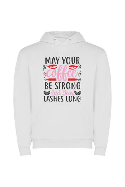 iLovePrints Strong Brew, Luscious Lashes Φούτερ με κουκούλα σε χρώμα Λευκό