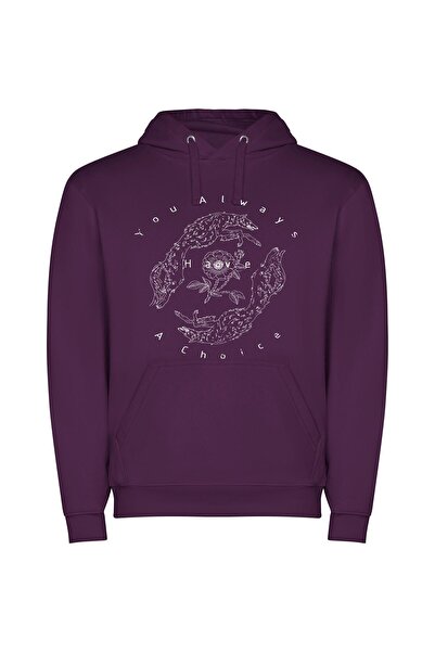 iLovePrints Monochrome Floral Embrace Φούτερ με κουκούλα σε χρώμα Μωβ