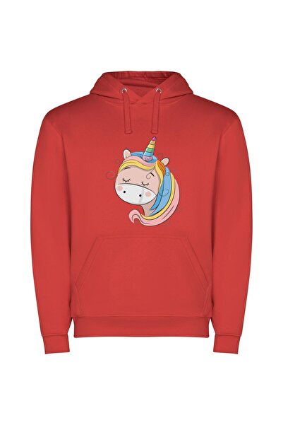iLovePrints Magical Rainbow Unicorn Φούτερ με κουκούλα σε χρώμα Κόκκινο