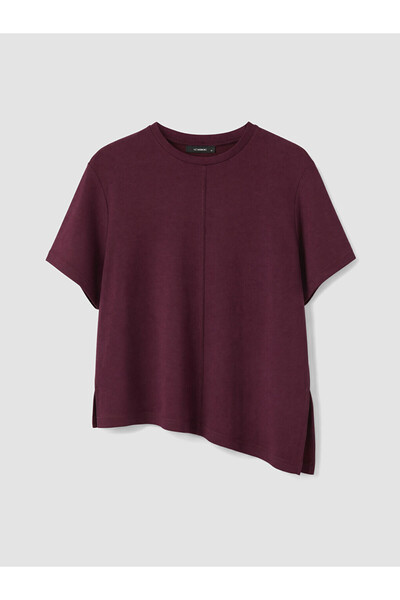 LC Waikiki Burgundy Soft Touch Asymmetrical Cut Women's T-Shirt