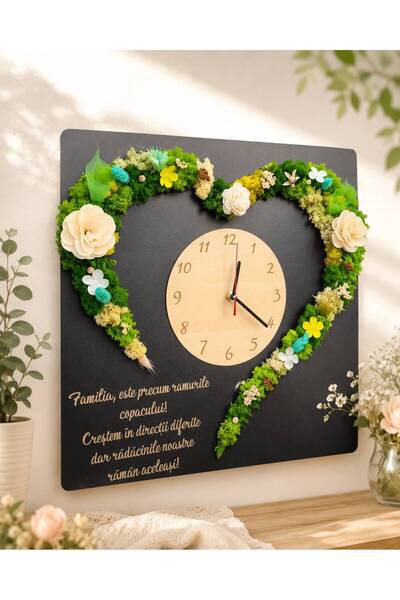 Alex Laser Design Ceas de Perete 45x45 cm cu Licheni Naturali și Flori Uscate...