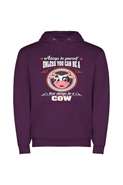 iLovePrints Blissful Bovine Portrait Φούτερ με κουκούλα σε χρώμα Μωβ