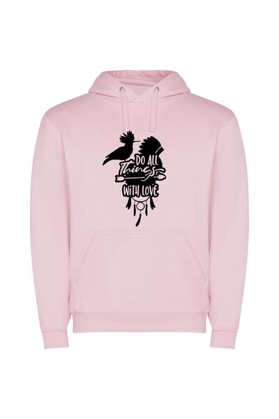 iLovePrints Love's Wings: Black & White Φούτερ με κουκούλα σε χρώμα Ροζ