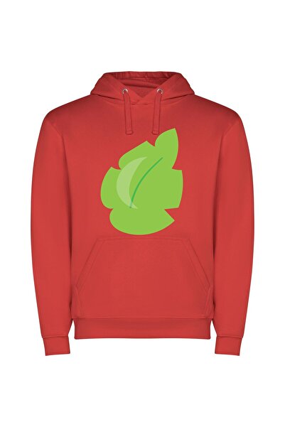 iLovePrints Leafy Green Emblem Φούτερ με κουκούλα σε χρώμα Κόκκινο
