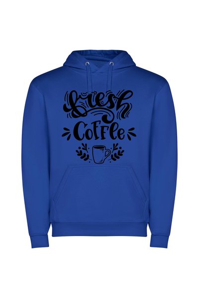 iLovePrints Coffee Charm: Hand-Drawn Delight Φούτερ με κουκούλα σε χρώμα Μπλε