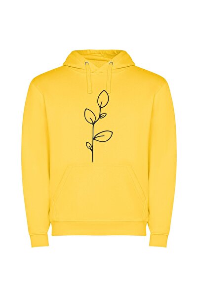 iLovePrints Elegant Floral Line Sketch Φούτερ με κουκούλα σε χρώμα Κίτρινο
