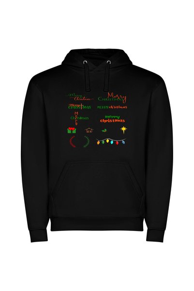 iLovePrints Festive Christmas Night Stickers Φούτερ με κουκούλα σε χρώμα Μαύρο