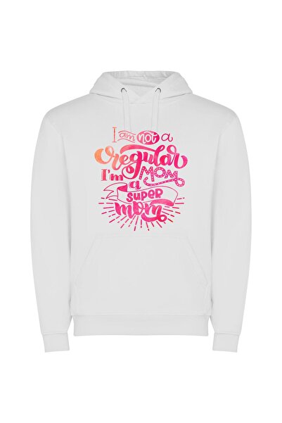 iLovePrints Super Mom: Creative Edition Φούτερ με κουκούλα σε χρώμα Λευκό