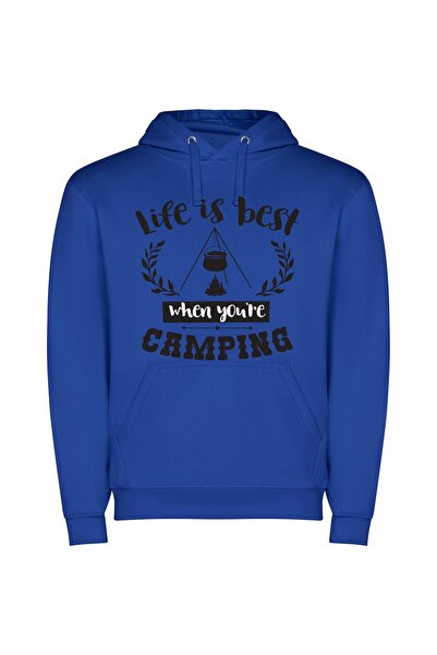 iLovePrints Camping: True Life Experience Φούτερ με κουκούλα σε χρώμα Μπλε