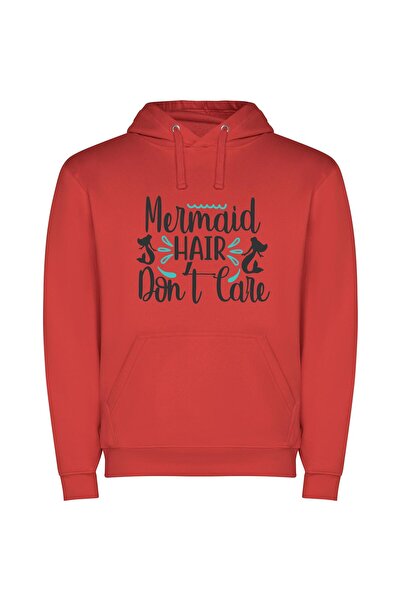iLovePrints Mermaid Vibes Only Φούτερ με κουκούλα σε χρώμα Κόκκινο