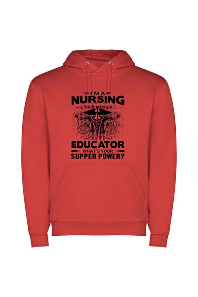 iLovePrints Nurse Superpower: Educating Care Φούτερ με κουκούλα σε χρώμα Κόκκινο