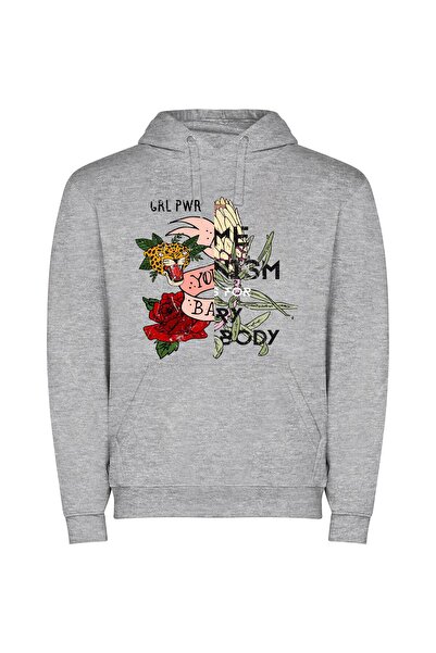 iLovePrints Floral Tiger Tattoo Art Φούτερ με κουκούλα σε χρώμα Γκρι