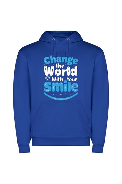 iLovePrints Smile Changer Extraordinaire Φούτερ με κουκούλα σε χρώμα Μπλε