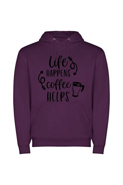 iLovePrints Coffee: Life's Uplifting Elixir Φούτερ με κουκούλα σε χρώμα Μωβ