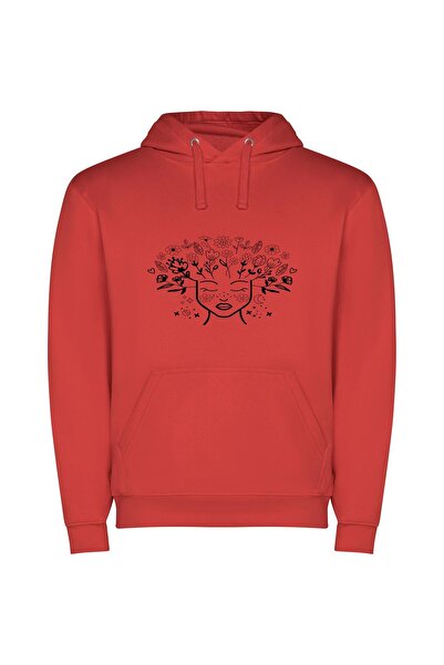 iLovePrints Blooming Floral Woman Φούτερ με κουκούλα σε χρώμα Κόκκινο