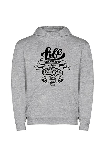 iLovePrints Black Brewed Beginnings Φούτερ με κουκούλα σε χρώμα Γκρι