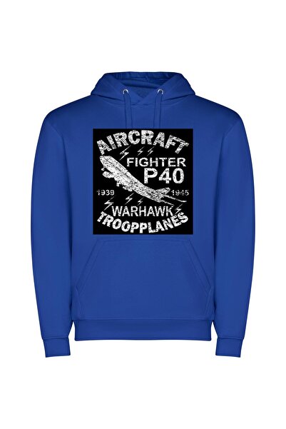iLovePrints Vintage Jetfighter Pilot Φούτερ με κουκούλα σε χρώμα Μπλε