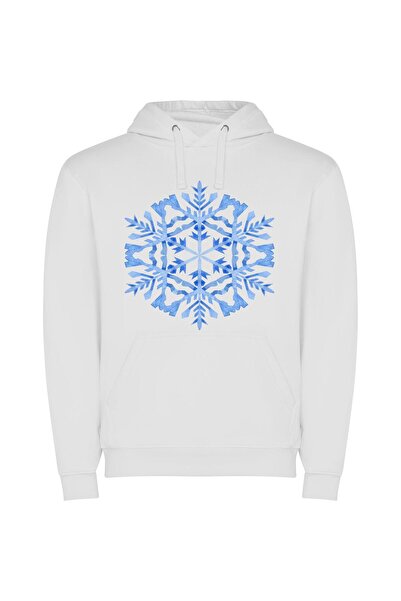 iLovePrints Exquisite Aizome Snowflakes Φούτερ με κουκούλα σε χρώμα Λευκό