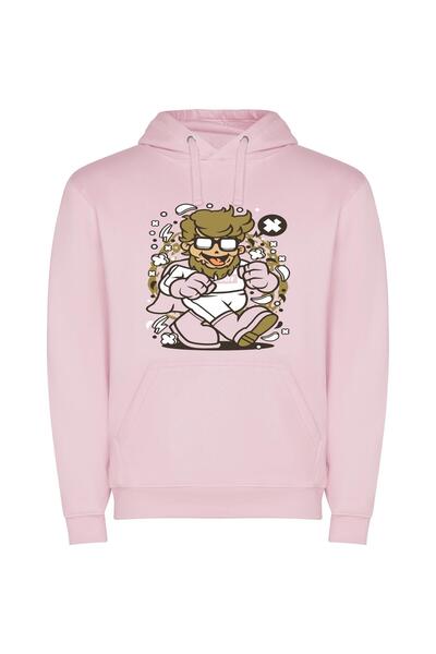 iLovePrints Cartoon Geek: Official Character Φούτερ με κουκούλα σε χρώμα Ροζ