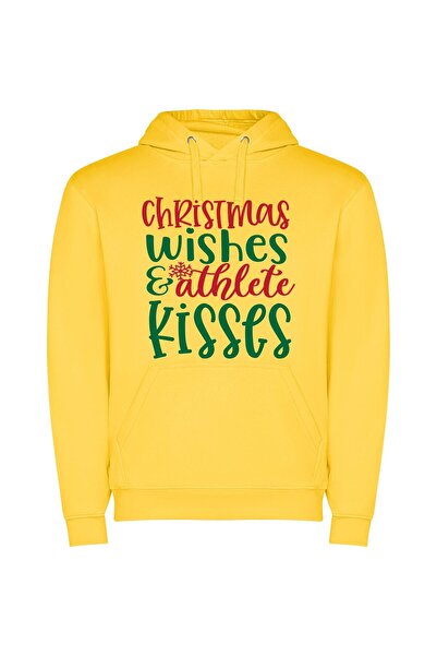 iLovePrints Magic Kisses: Merry Christmas Φούτερ με κουκούλα σε χρώμα Κίτρινο