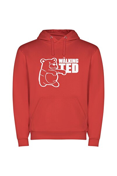 iLovePrints Terrified Bear Walking Strong Φούτερ με κουκούλα σε χρώμα Κόκκινο