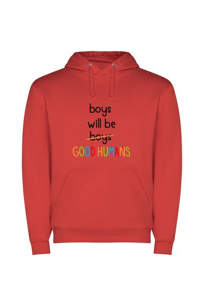 iLovePrints Boys, Humans, and Beyond Φούτερ με κουκούλα σε χρώμα Κόκκινο