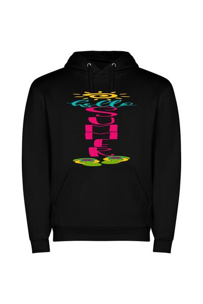 iLovePrints Vivid Serenity: Symmetrical Neon Φούτερ με κουκούλα σε χρώμα Μαύρο