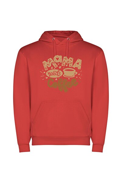 iLovePrints Mama's Yummy Coffee Cup Φούτερ με κουκούλα σε χρώμα Κόκκινο