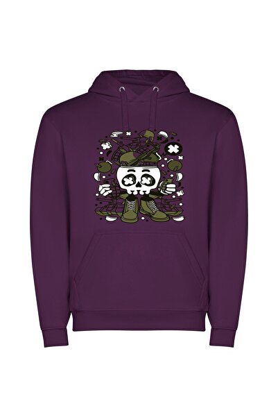 iLovePrints Skull Slam: McBess Illustration Φούτερ με κουκούλα σε χρώμα Μωβ