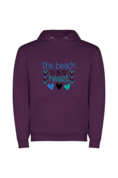 iLovePrints Heart's Serene Seashore Escape Φούτερ με κουκούλα σε χρώμα Μωβ