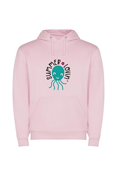 iLovePrints Summer's Floral Octopus Bliss Φούτερ με κουκούλα σε χρώμα Ροζ