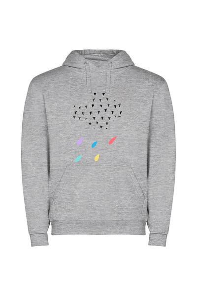 iLovePrints Colorful Avian Rainfall Φούτερ με κουκούλα σε χρώμα Γκρι