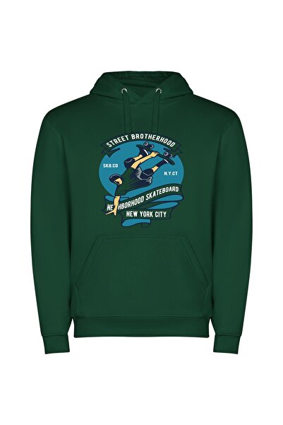 iLovePrints Airborne Skateboarding: NY Style Φούτερ με κουκούλα σε χρώμα Πράσινο