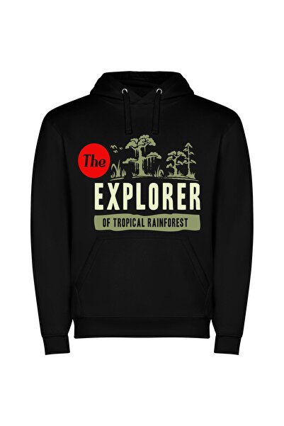 iLovePrints Tropical Explorer Logo Φούτερ με κουκούλα σε χρώμα Μαύρο