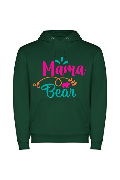 iLovePrints Maternal Marvel: Mama Bear Φούτερ με κουκούλα σε χρώμα Πράσινο