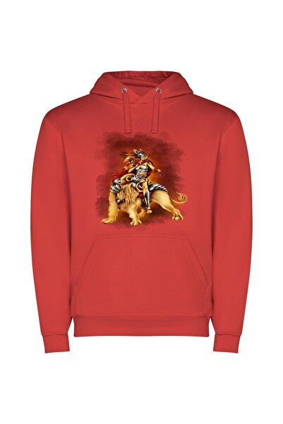 iLovePrints Lioness of Myth: A Digital Fantasy Φούτερ με κουκούλα σε χρώμα Κό...