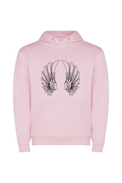 iLovePrints Monochrome Divine Wings Φούτερ με κουκούλα σε χρώμα Ροζ