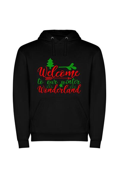 iLovePrints Winter's Enchanted Welcome Φούτερ με κουκούλα σε χρώμα Μαύρο