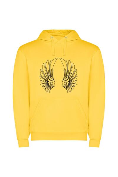 iLovePrints Monochrome Divine Wings Φούτερ με κουκούλα σε χρώμα Κίτρινο